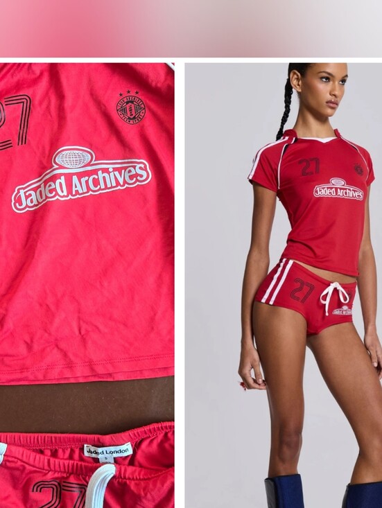 Jaded London Dresses & Skirts - Jaded London 2026 Red League Jersey Micro Short + Jersey  Top SET S